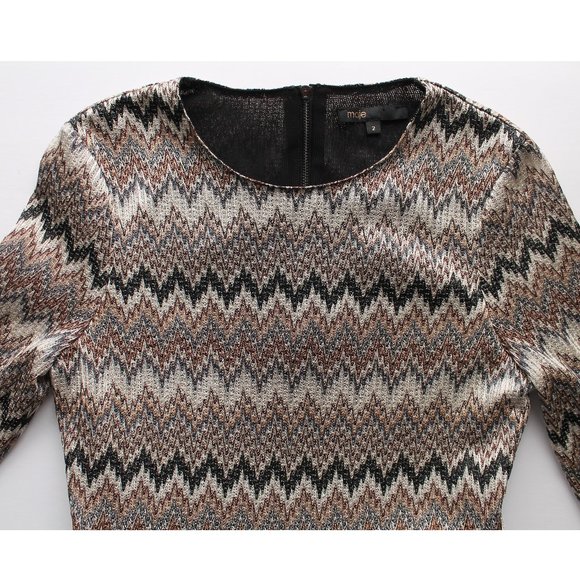 Maje Royaume Fit and Flare Dress / 2 Medium / Ecru Zigzag Pattern Mini - Picture 7 of 13
